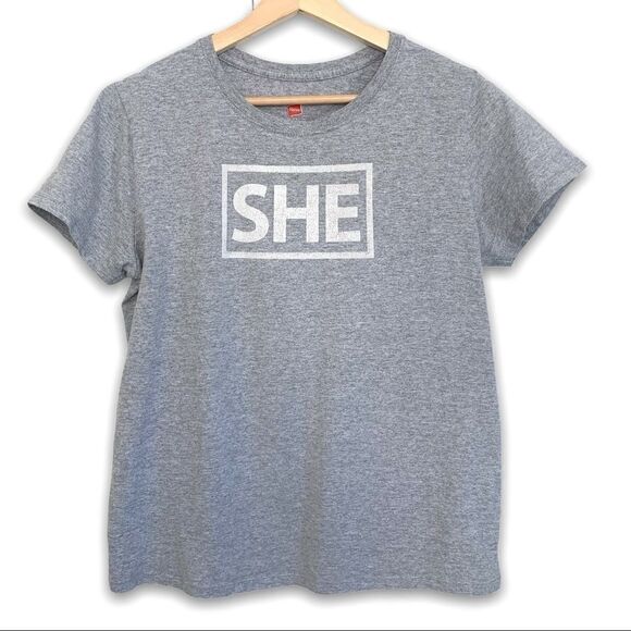Hanes Tagless She Logo Grey T Shirt - Picture 1 of 4